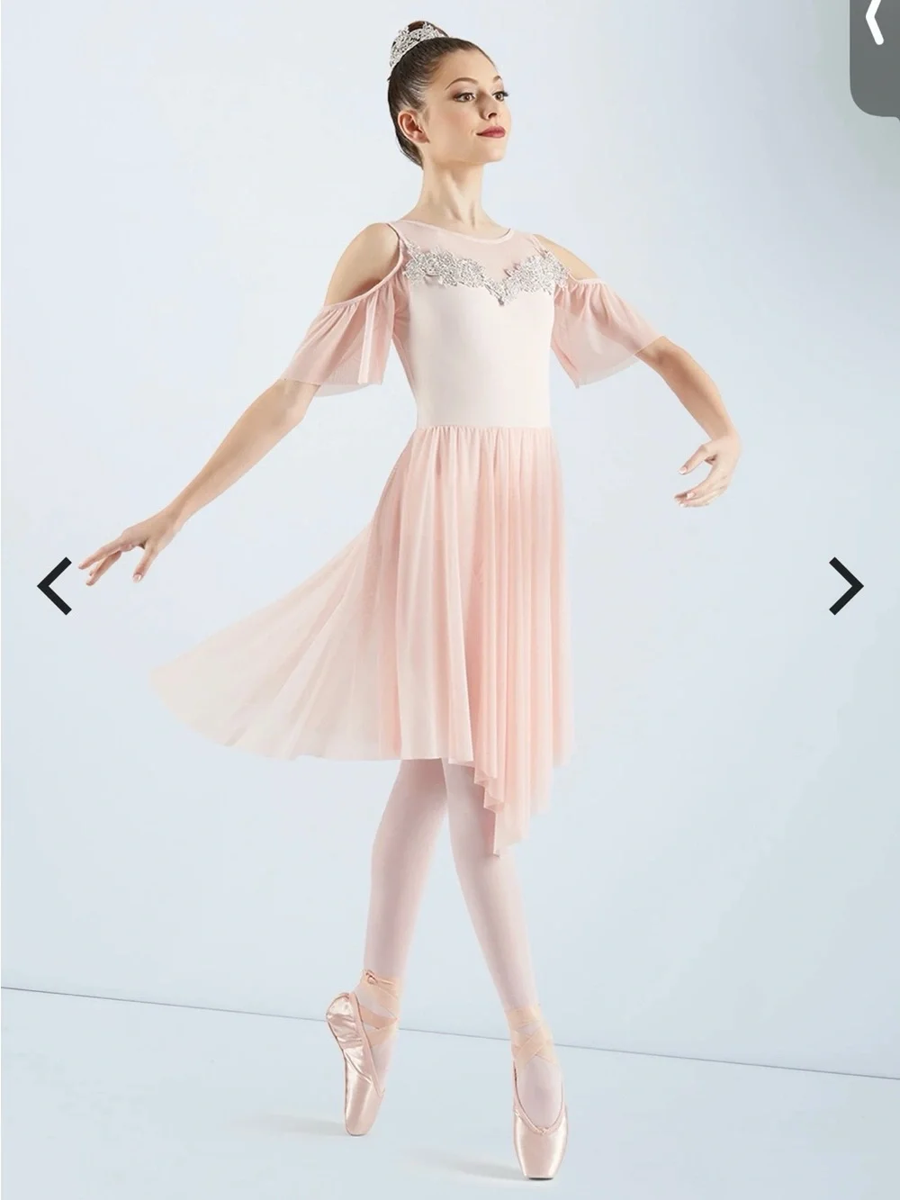 Weissman Pale Pink Chiffon Dance Dress with Silver Appliqué
